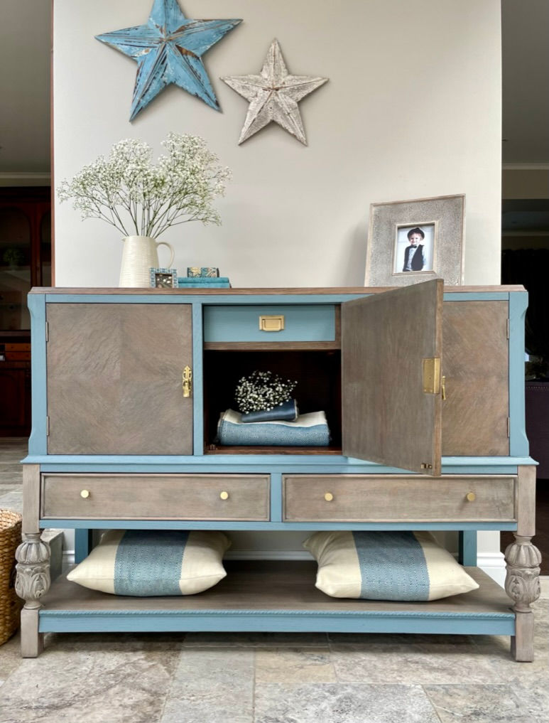 Thumbnail: Jacobean Sideboard in Oak and Pale Blue 
