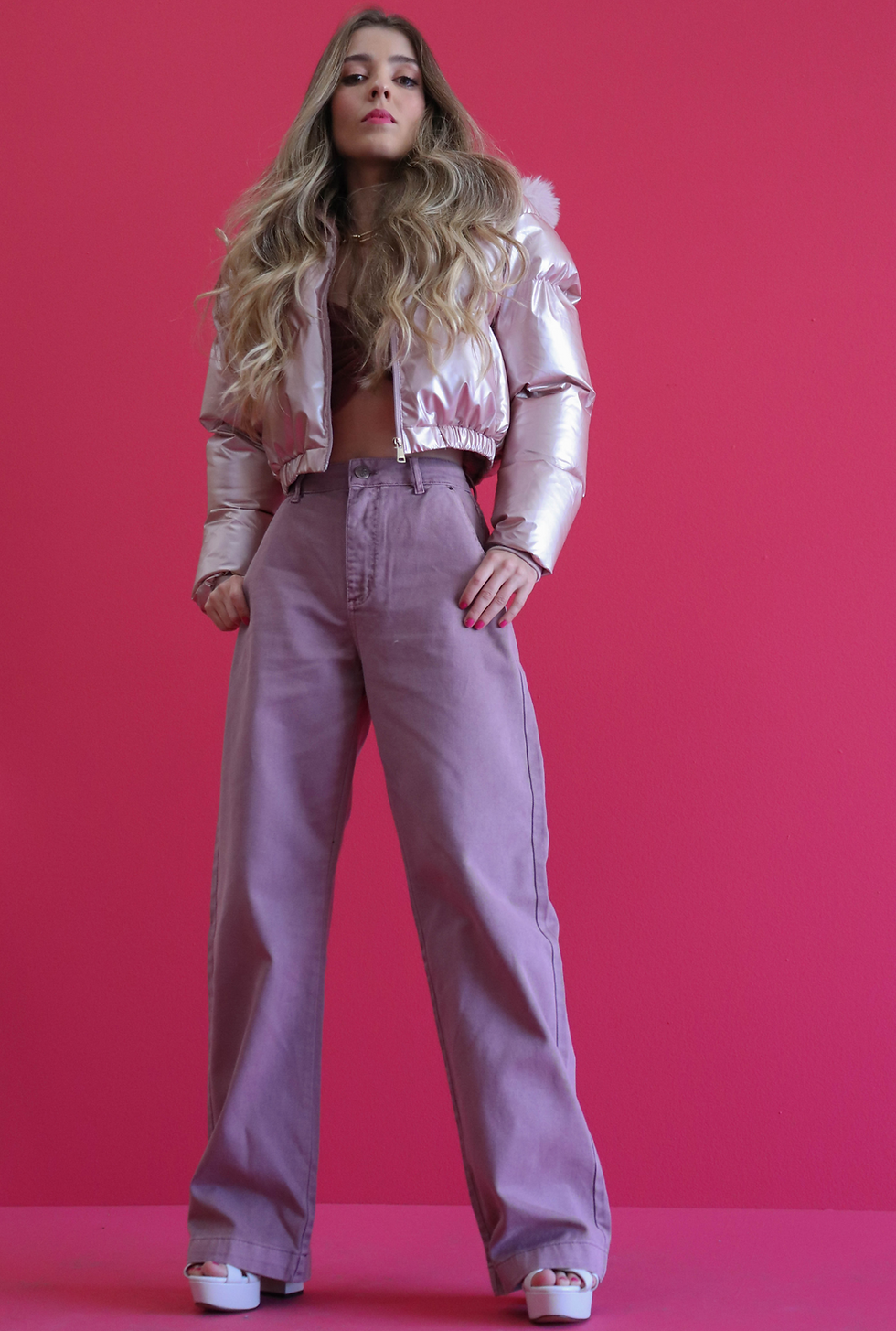 Miniatura: Calça Sarja Feminina Wide Leg Lavanda