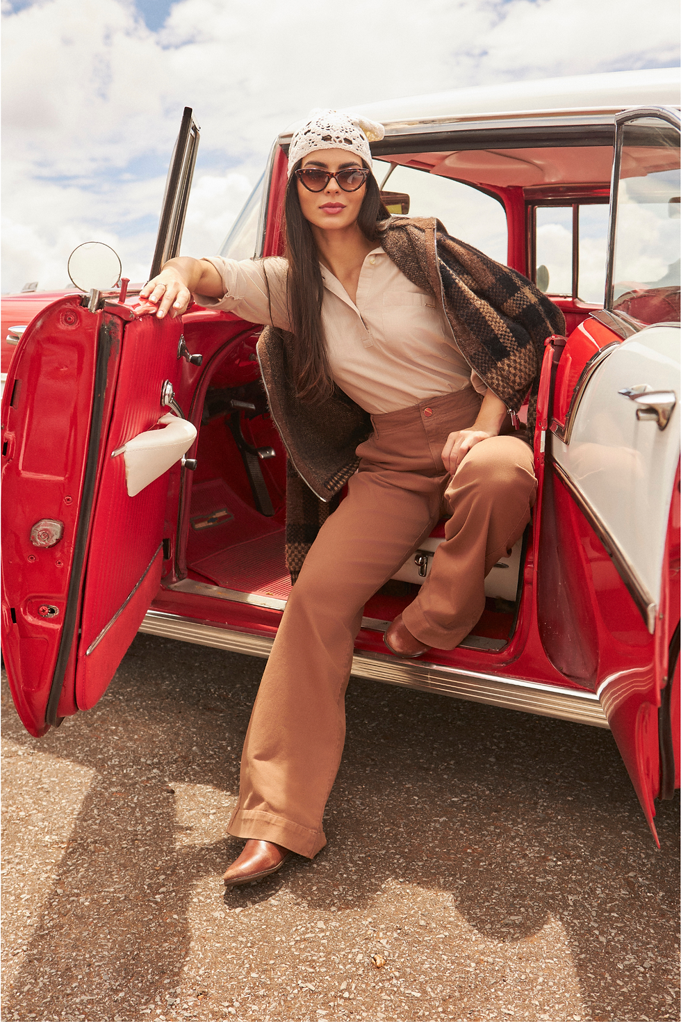 Miniatura: Calça Sarja Feminina Wide Leg Mocha Mousse