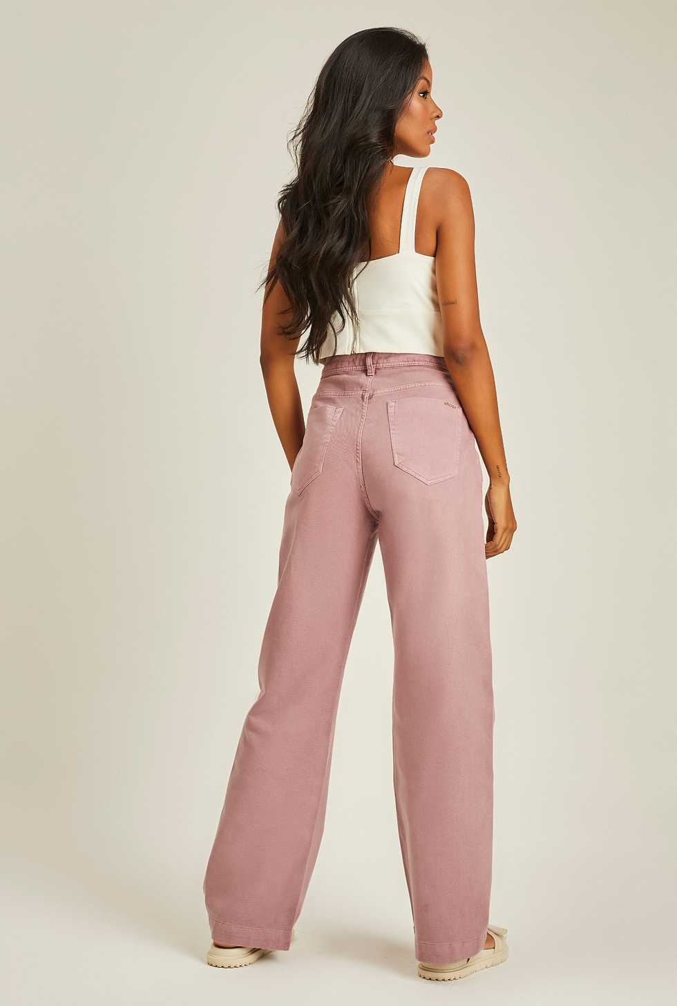 Miniatura: Calça Sarja Feminina Wide Leg Lavanda