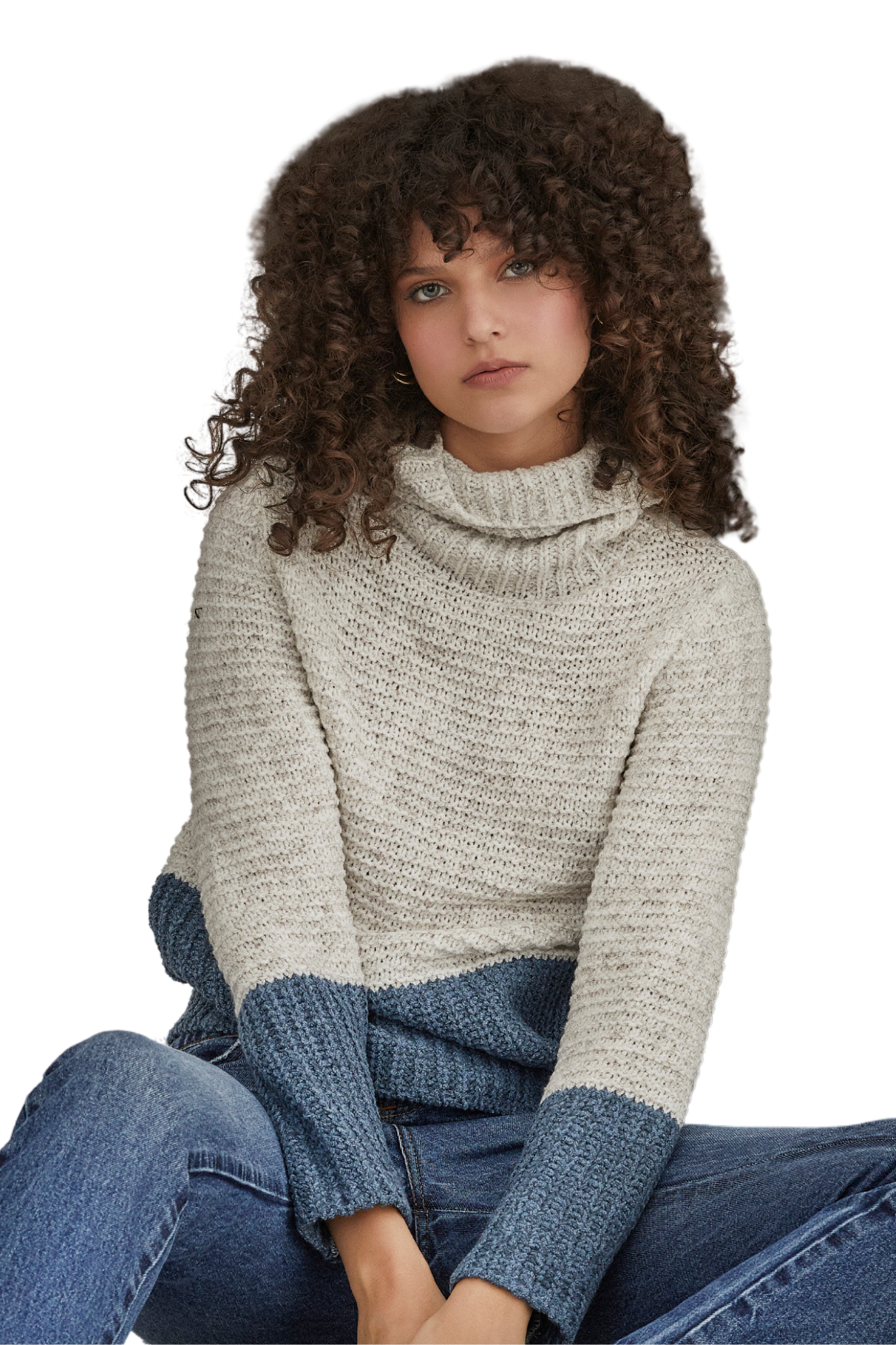 Suéter de Tricot Gola Alta Mescla/Azul