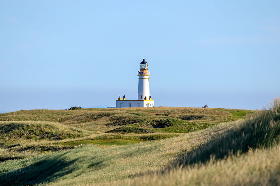 View over Ailsa course Trump Turnberry with Turnberry Lighthouse