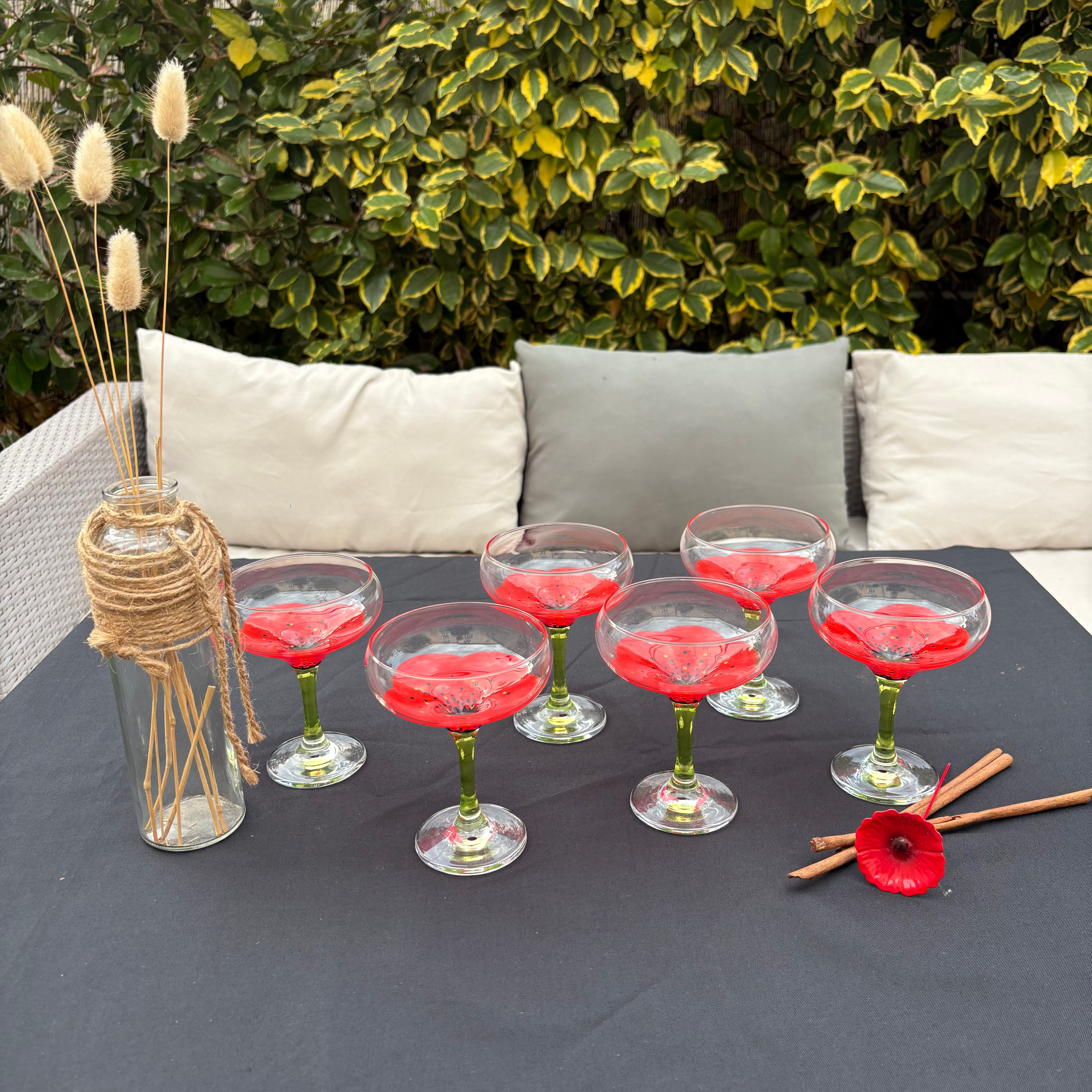 ✨🌹 Ensemble 6 Coupes à Champagne à l'Ancienne Coquelicot