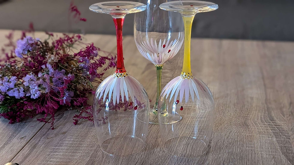 Miniature : Bouquet Verres à Vin Marguerite Coccinelle Multicolore