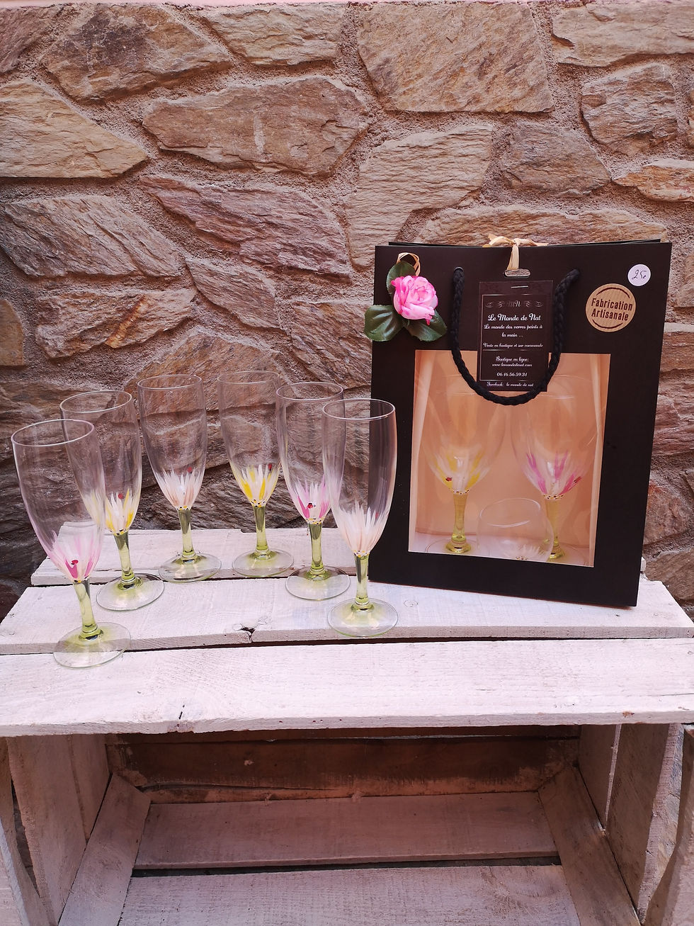 Bouquet 6 Flûtes à champagne 21cl "Coccinelles et Marguerites"