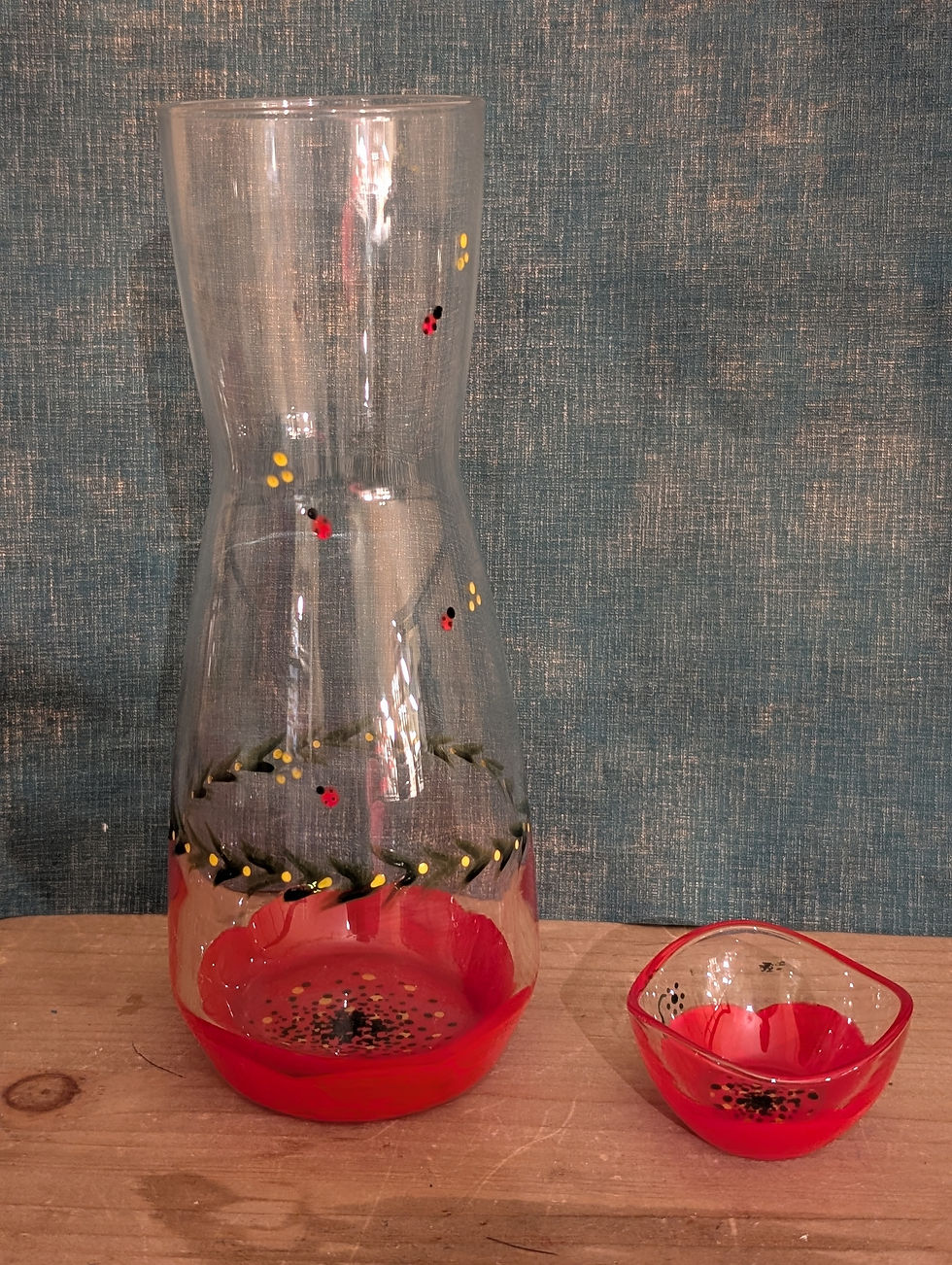 🐞✨Pièce Unique Carafe/Vase Coquelicot et Coccinelles 🐞✨