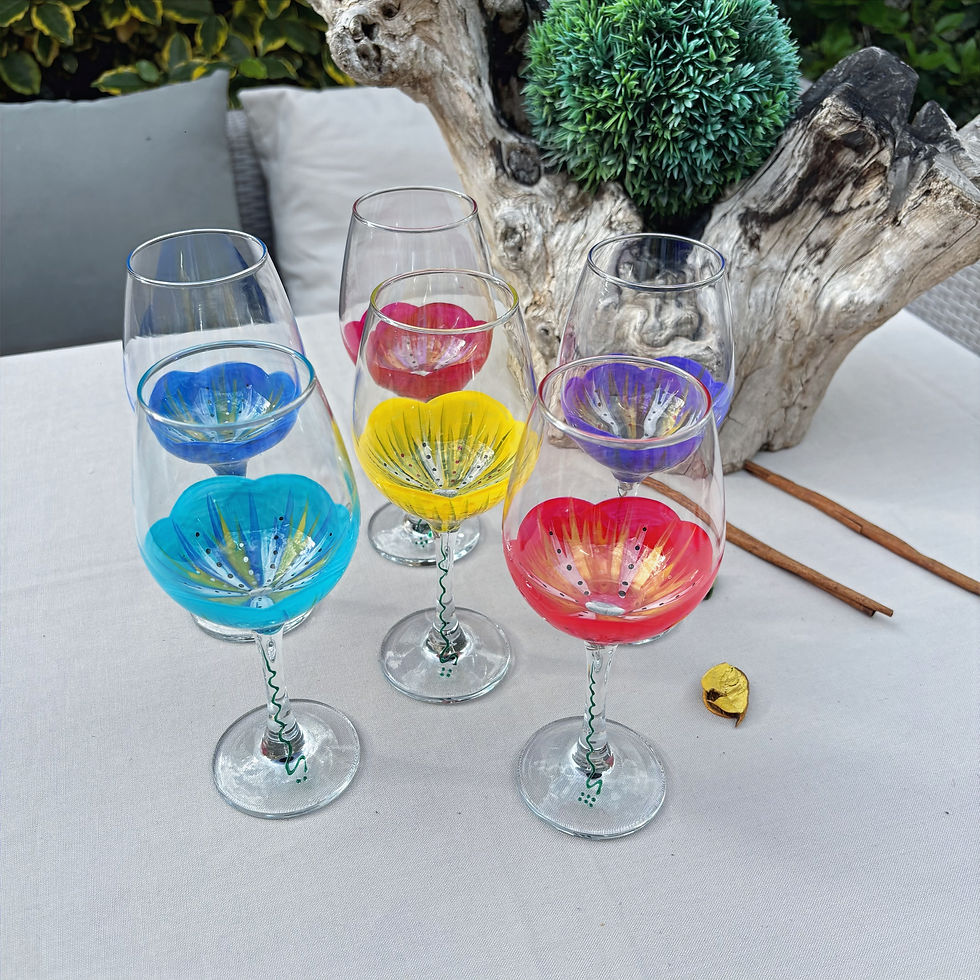 Miniature : 💐Bouquet 6 Verres a vin Fleurs "Multicolores"