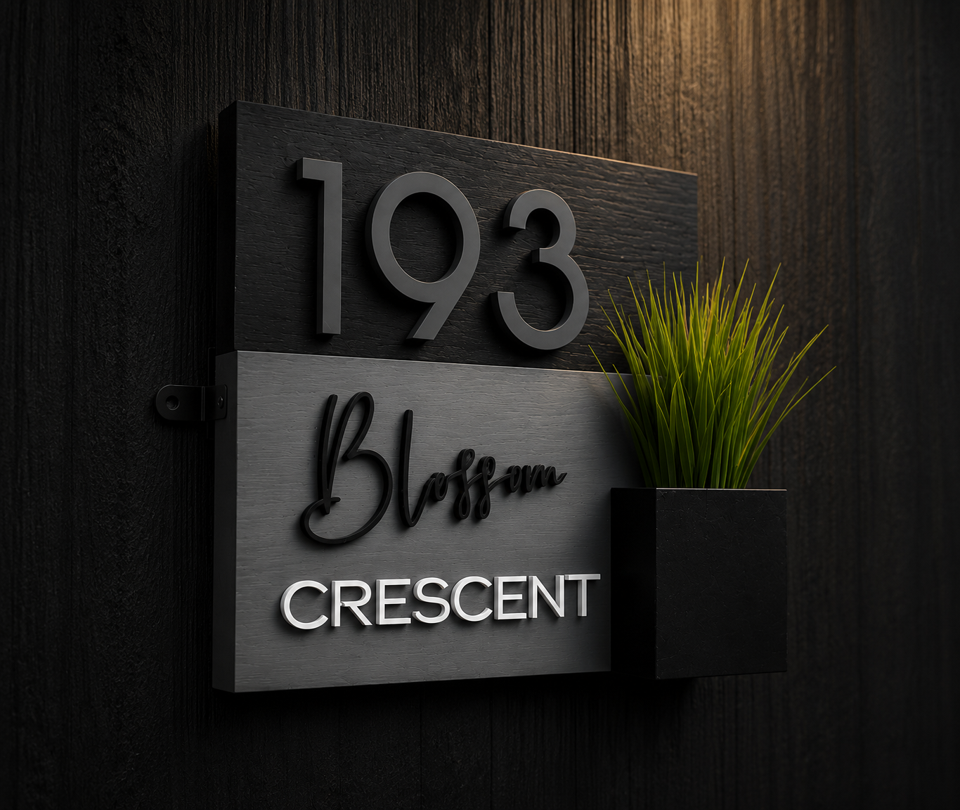 ANTHRACITE Premium House Sign with Planter | Modern Personalised Address Plaque