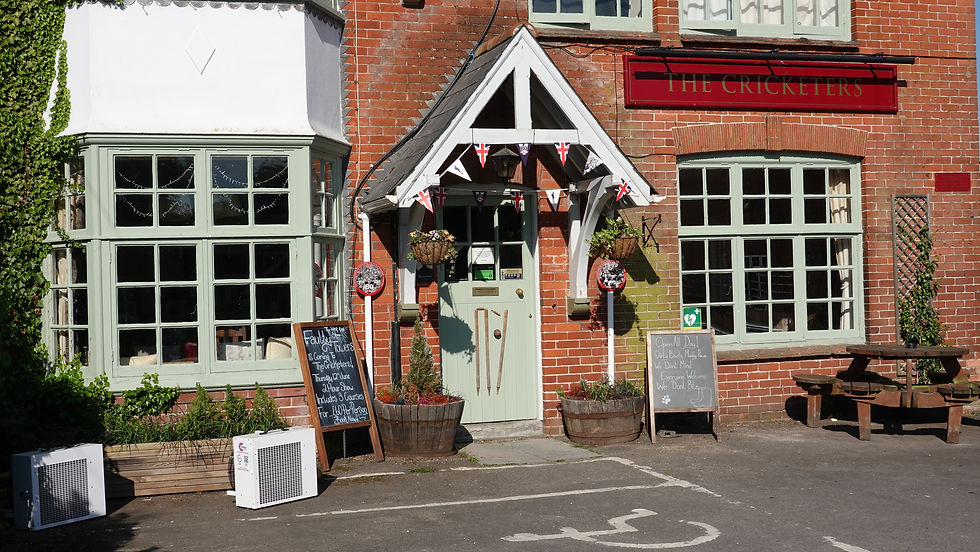 The Cricketers in Iwerne Courtney. Love the stumps, bails & ball on the door