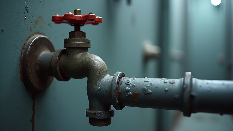 Close-up view of a ball valve with a lever handle on a water pipe