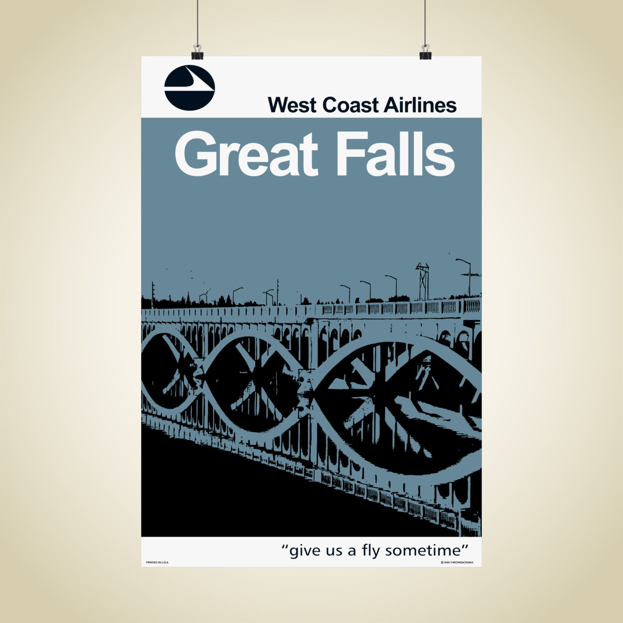 WCA Great Falls 1969 Matte Aviation Poster 