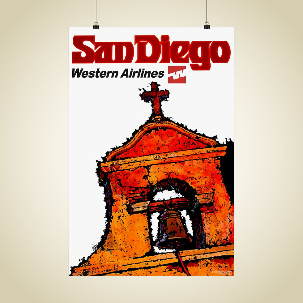 Western San Diego 1972 Matte Aviation Poster 