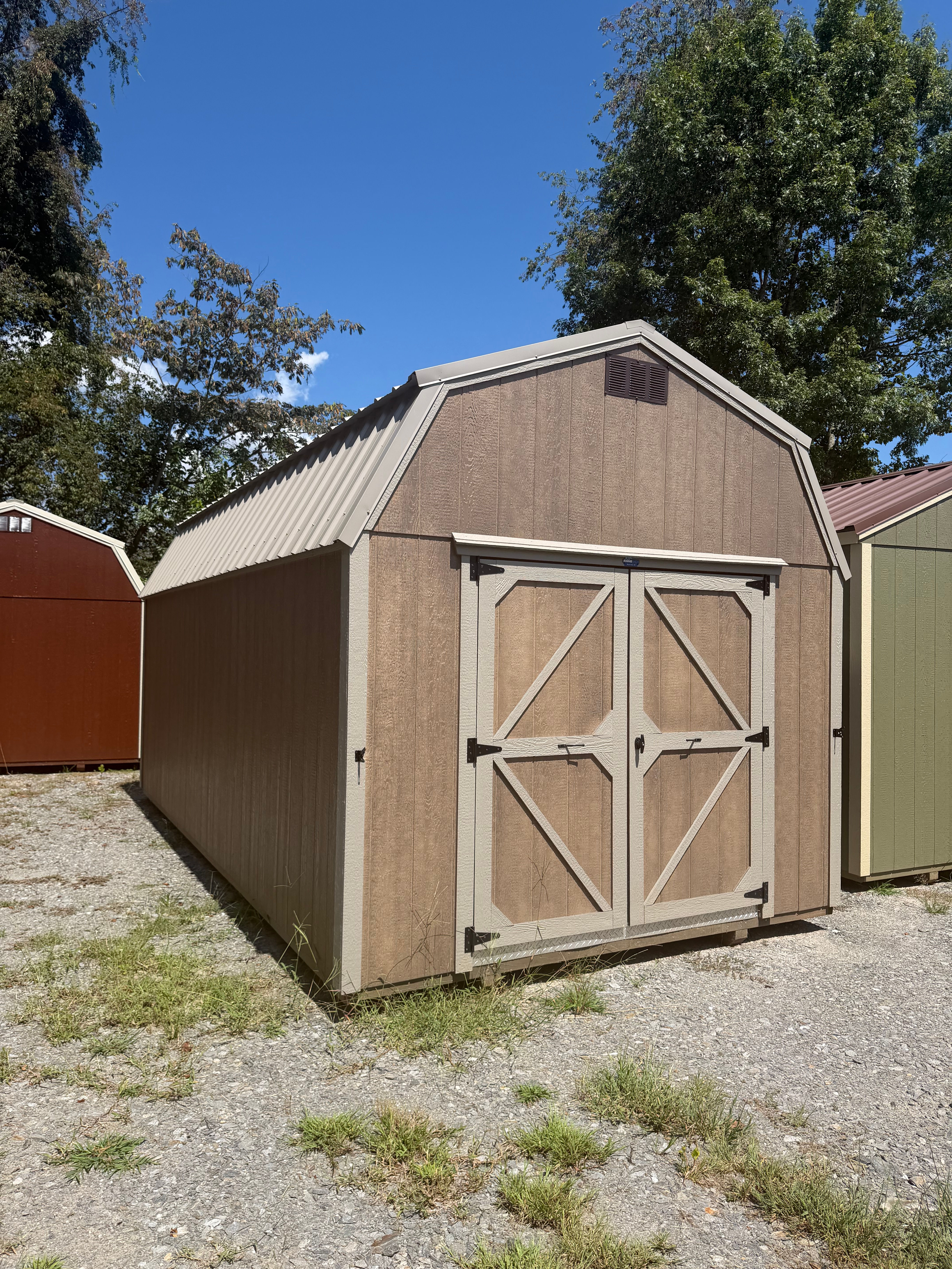 10'x20' Lofted Barn Clay Roof, Smoke Siding, Clay Trim
