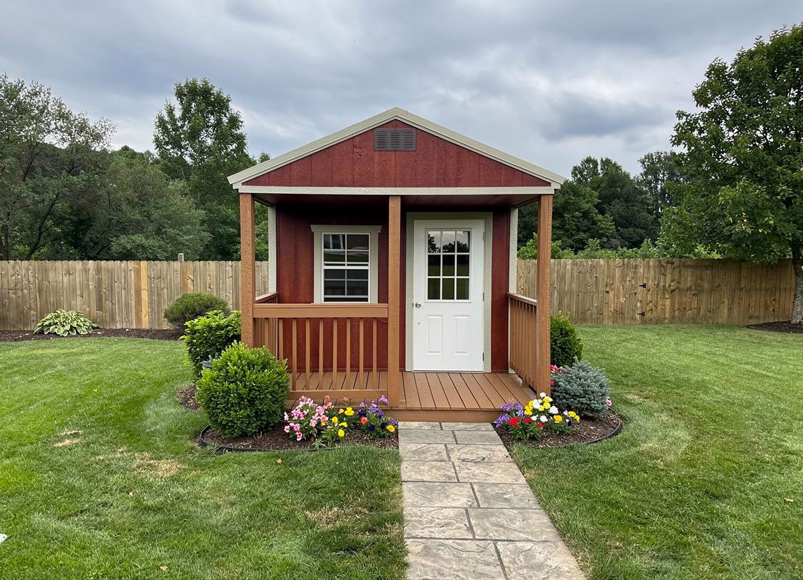 10'x24' A-Frame Cabin White Roof, Rockwood Red Siding, White Roof