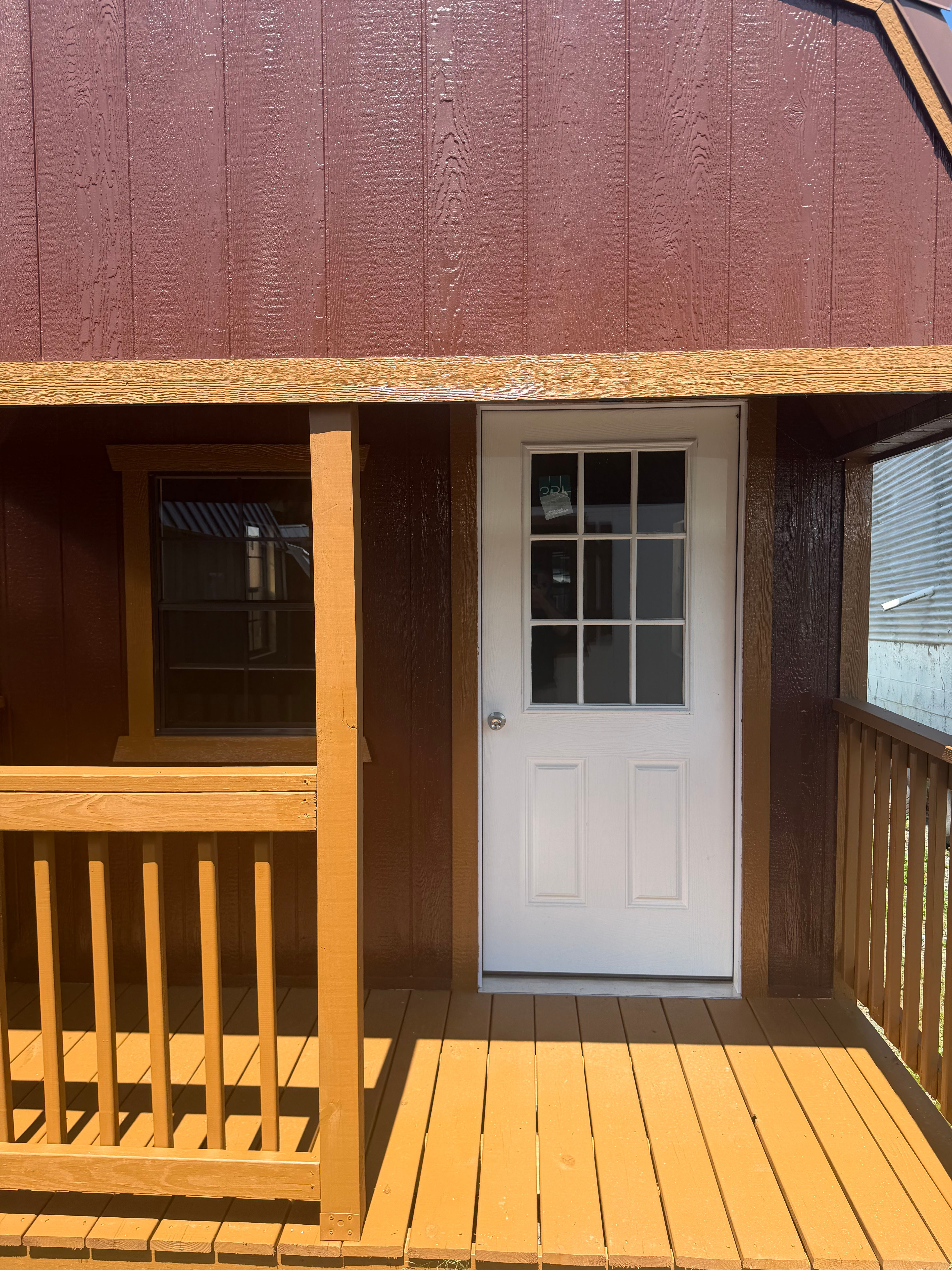 10'x24' Barn Lofted Cabin Brown Metal Roof, Red Mahogany Siding, Cedar Trim