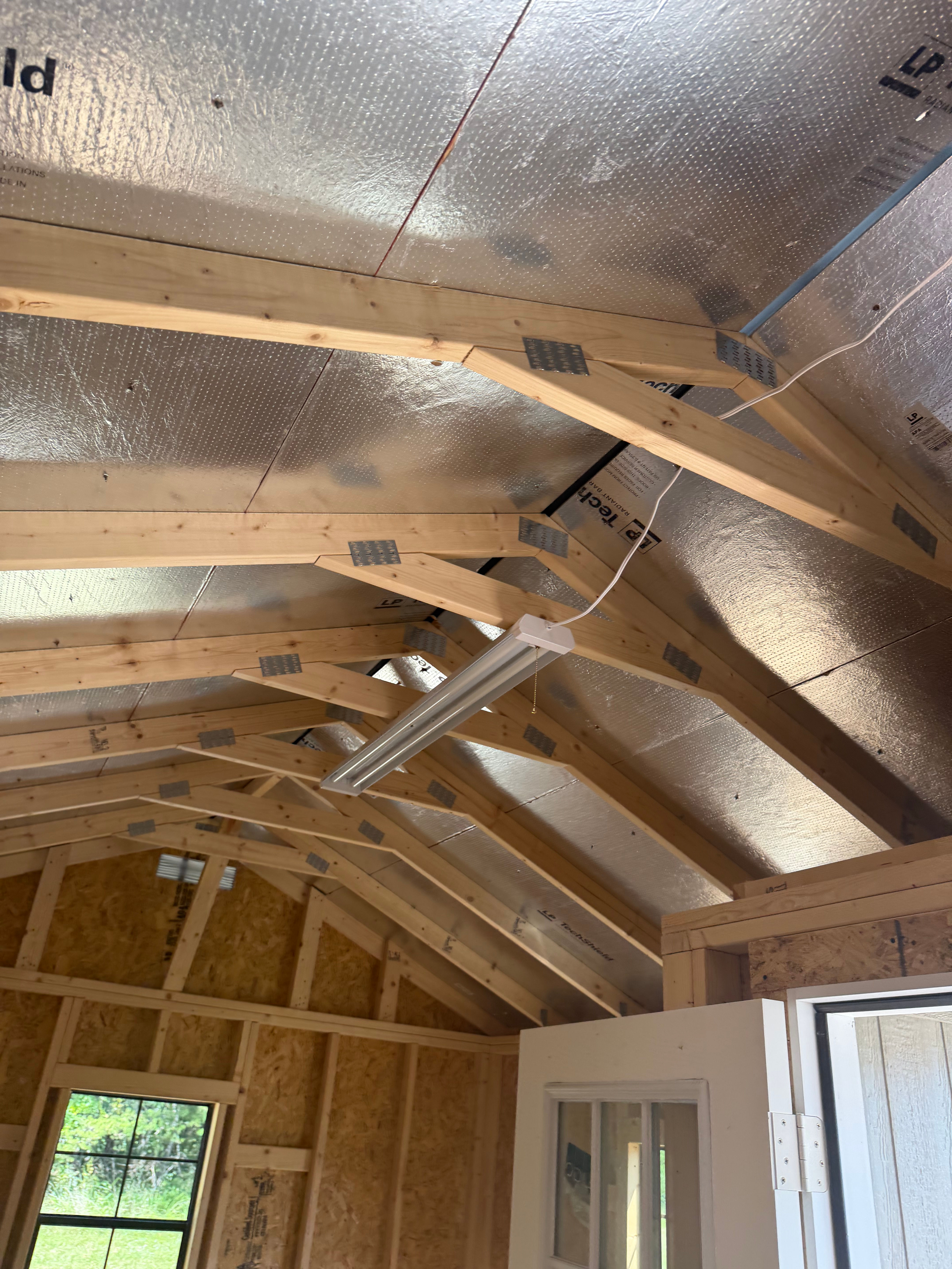 12’x28’ Centered Porch, Charcoal Roof, Driftwood Siding, Charcoal Trim