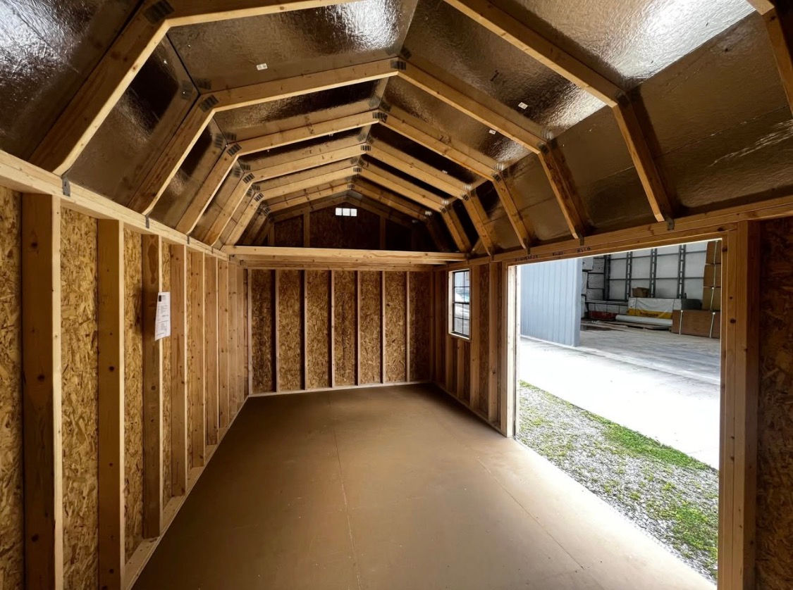 10'x20' Side Lofted Barn, Black Roof, White Siding, Black Trim