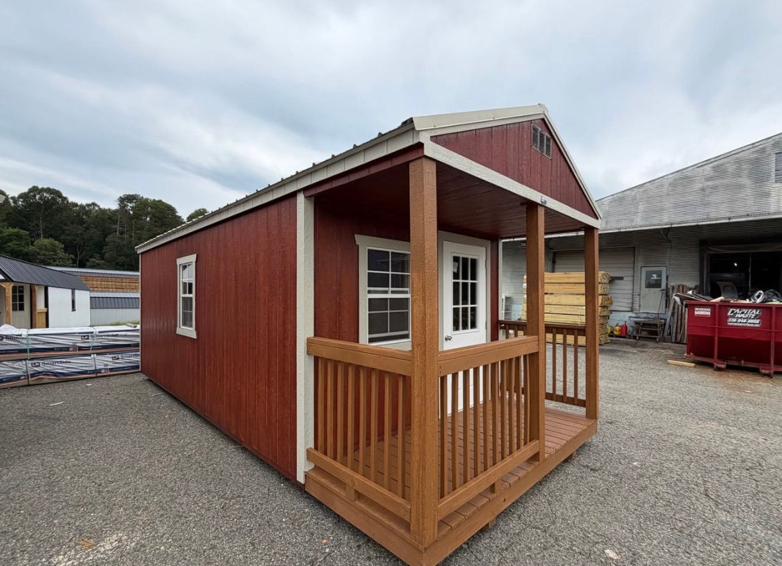 10'x24' A-Frame Cabin White Roof, Rockwood Red Siding, White Roof