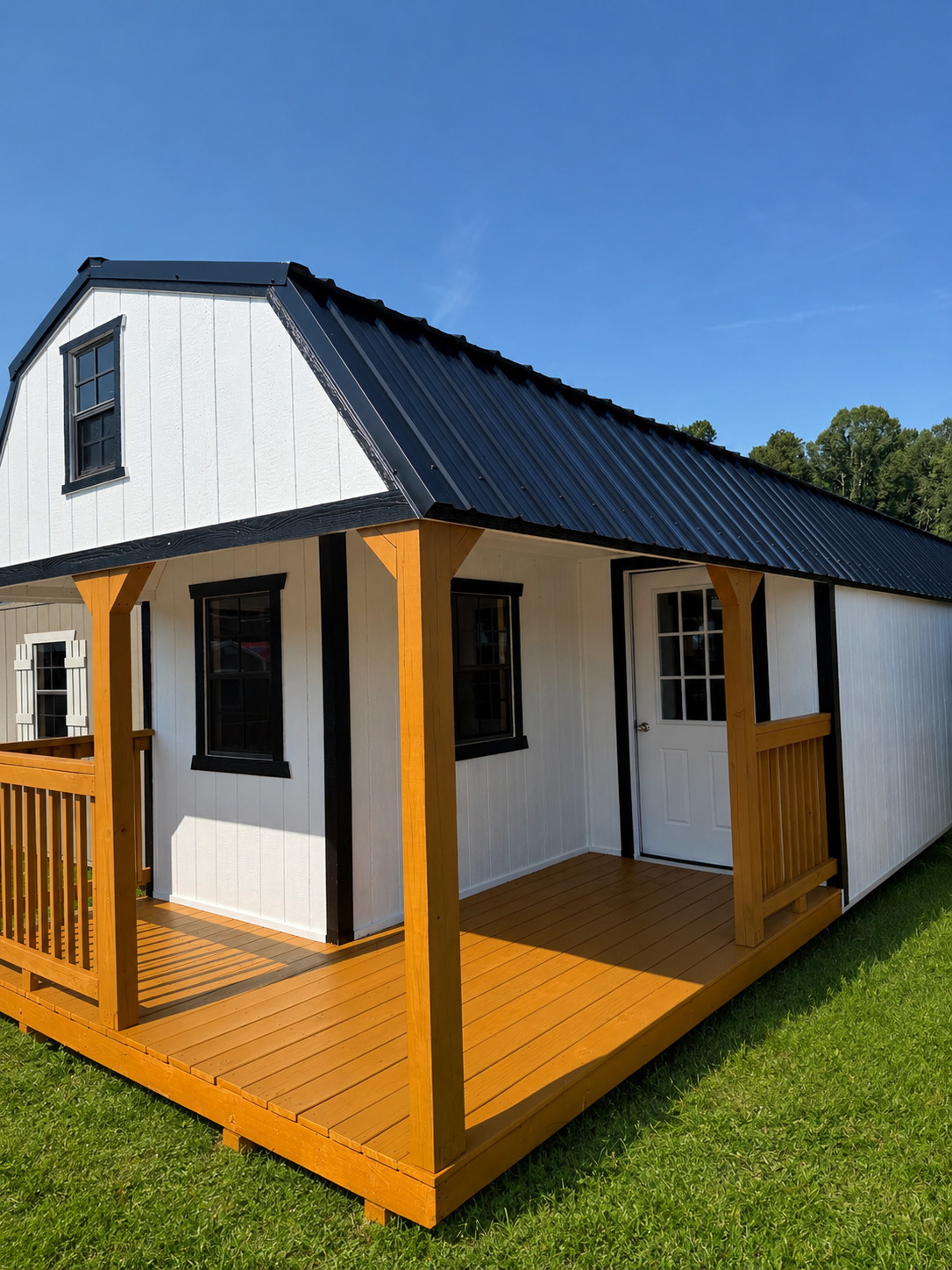 12'x40' Deluxe Barn Lofted Cabin Black Roof, White Siding, Black Trim