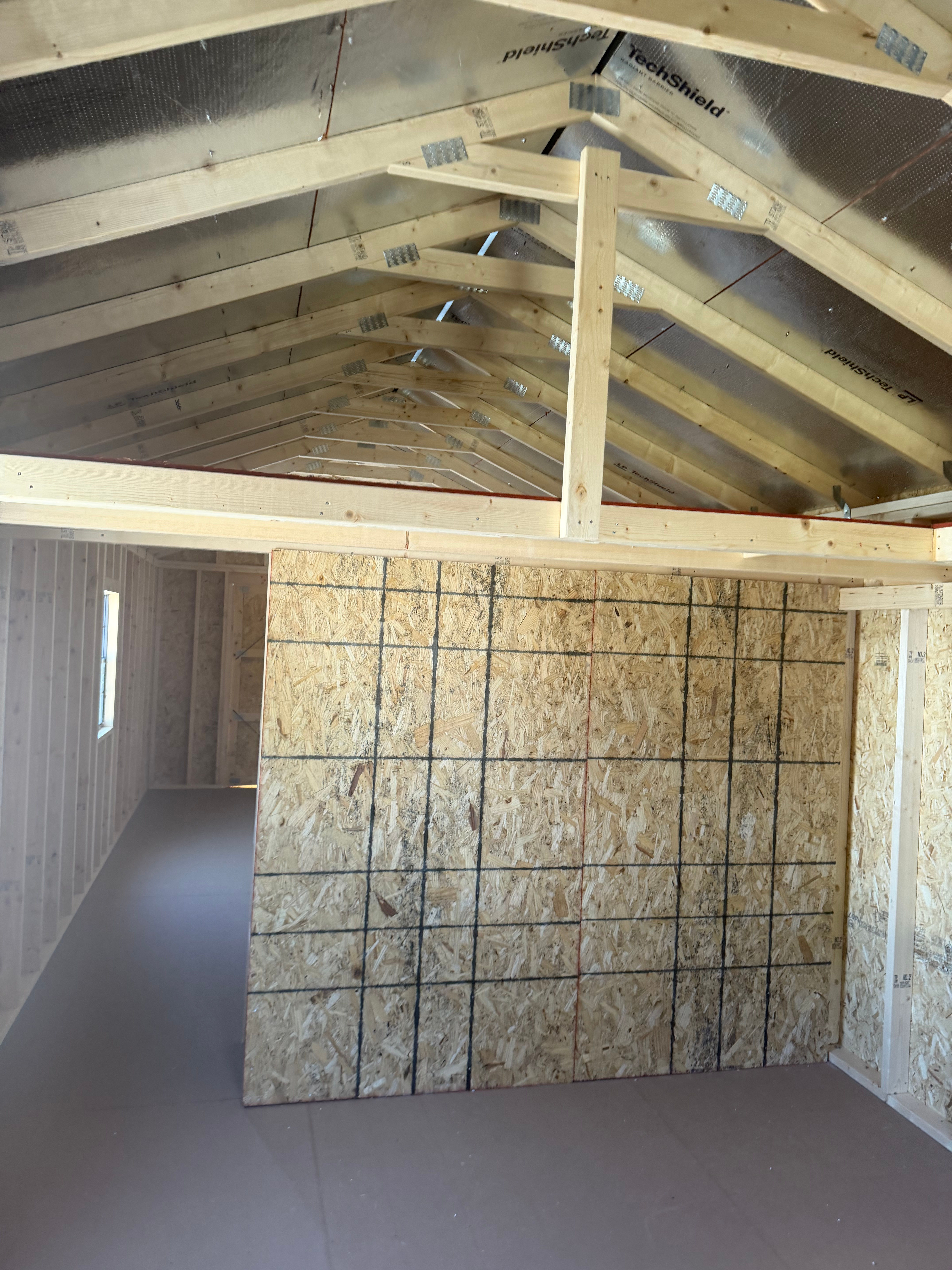 12’x36’ Side Utility Black Roof, White Siding, Black Trim,