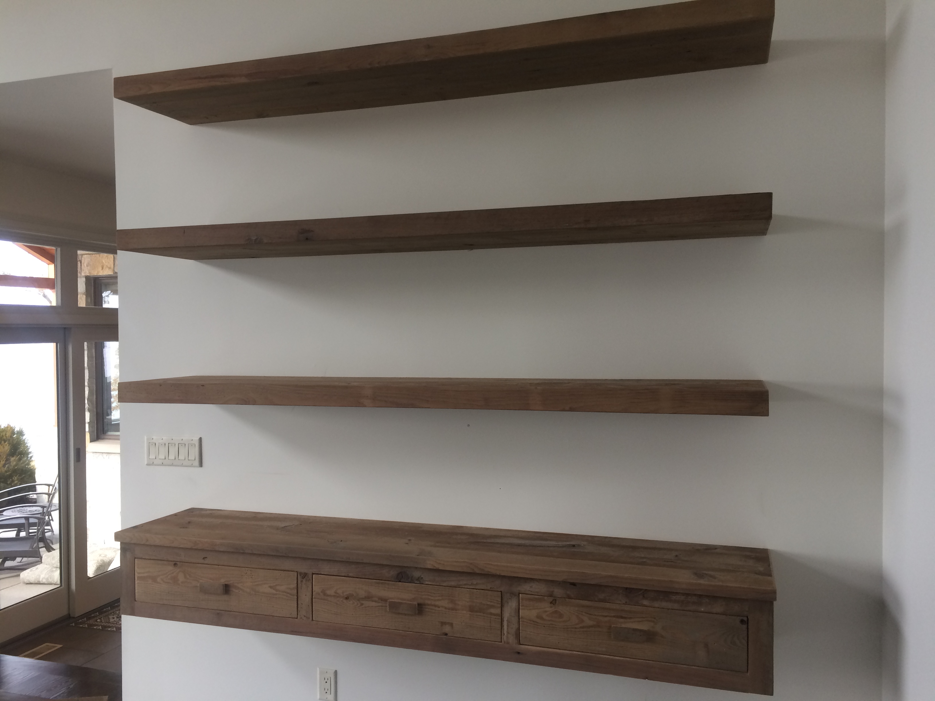 Floating shelves reclaimed pine