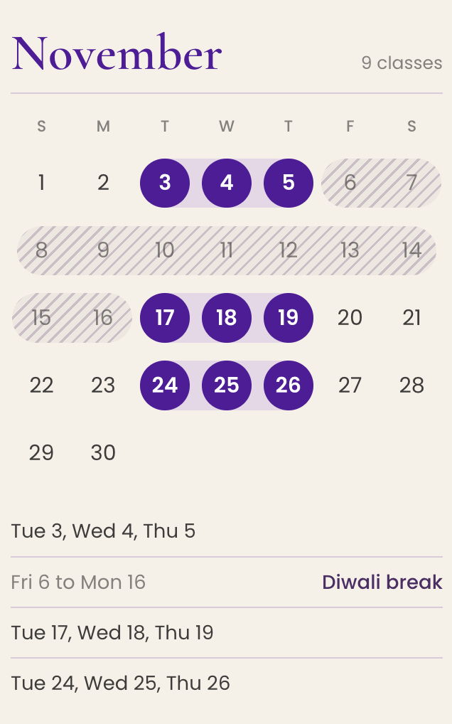 November Timetable