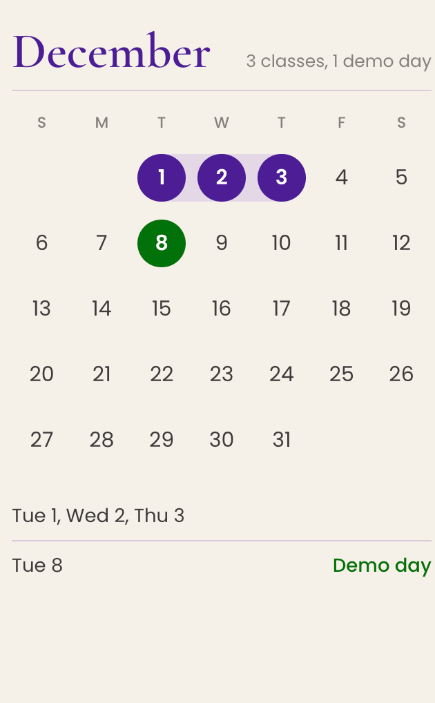 December Timetable