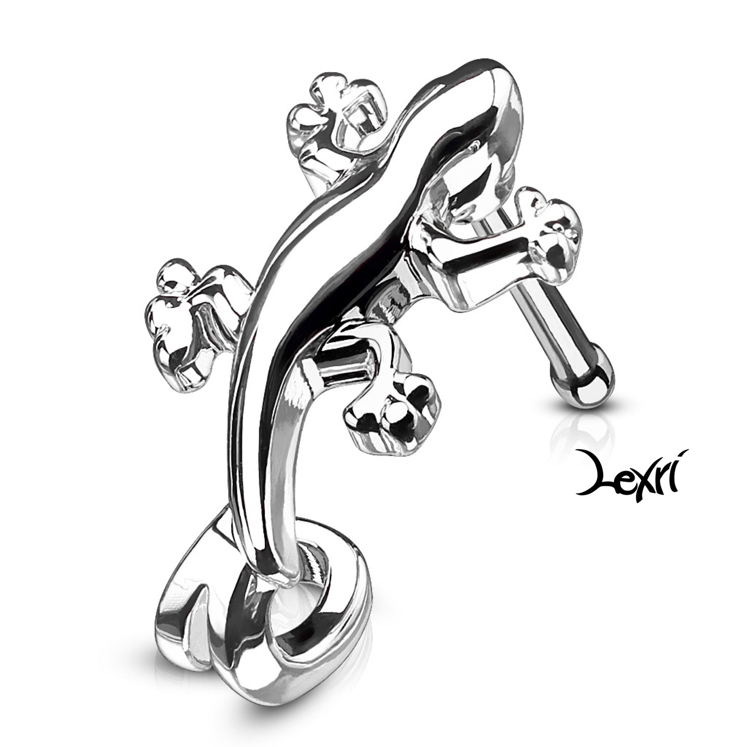 Silver Gecko Lizard Crawler Nose Ring
