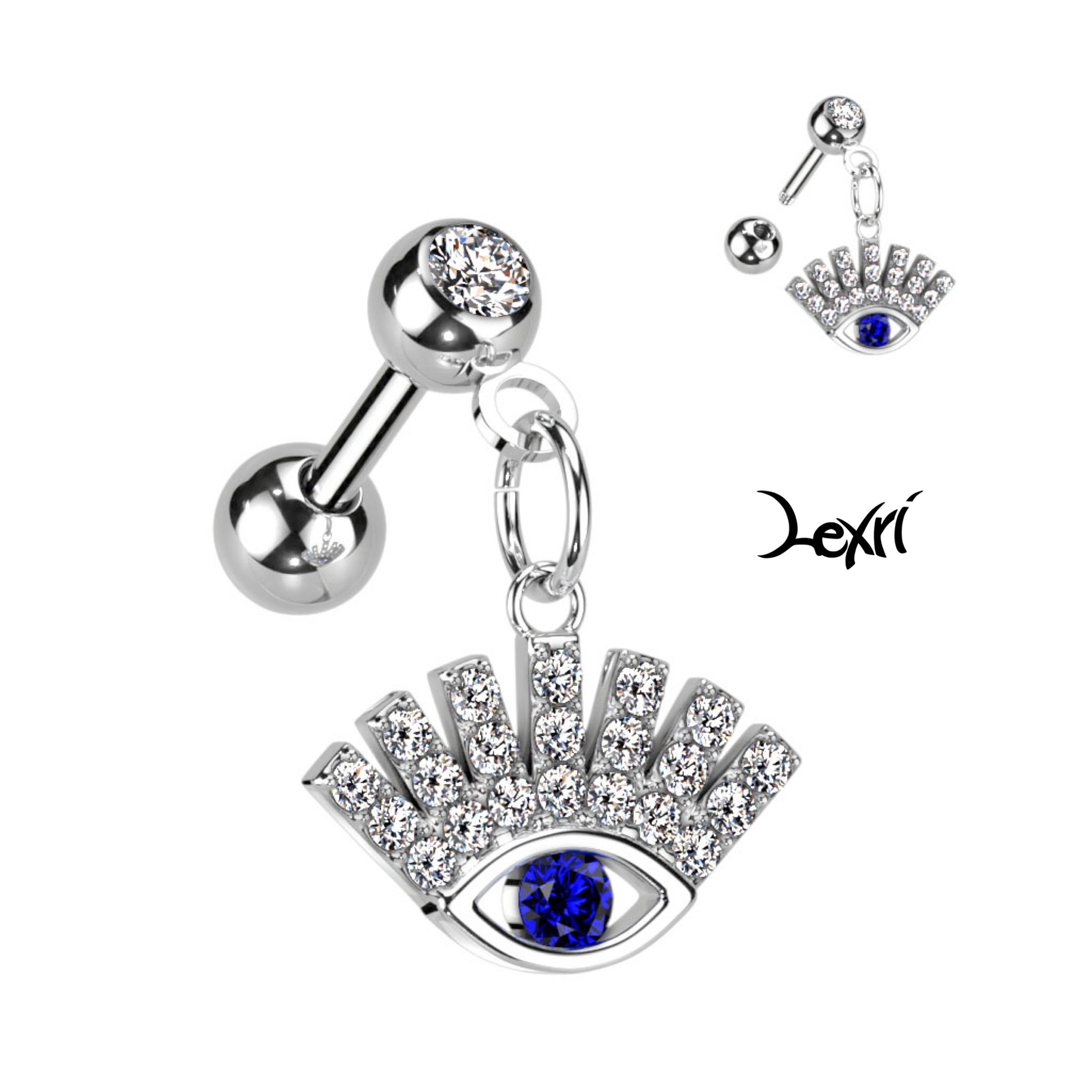 Silver  Lucky Evil Eye Cartilage Barbell