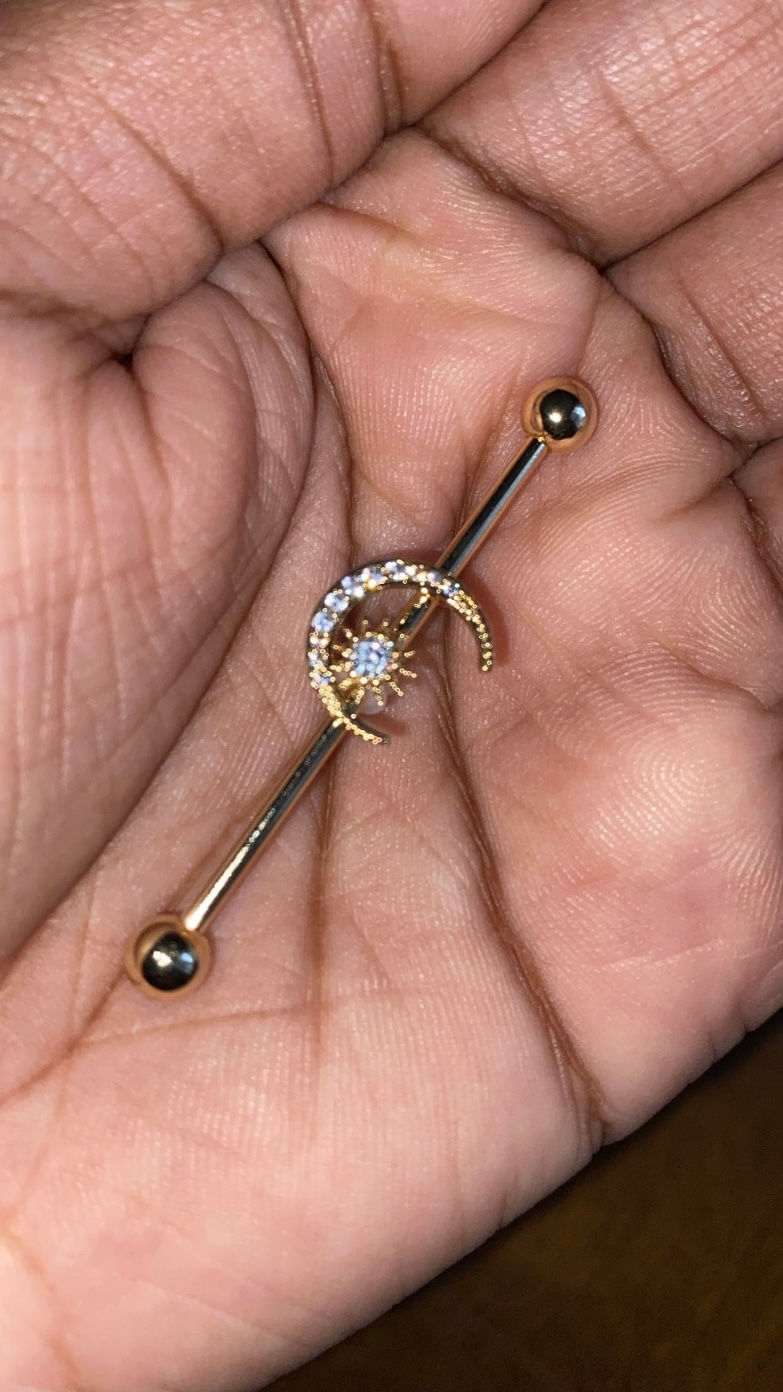 Miniatura: Gold Moon and Star Industrial Barbell Piercing Jewlery