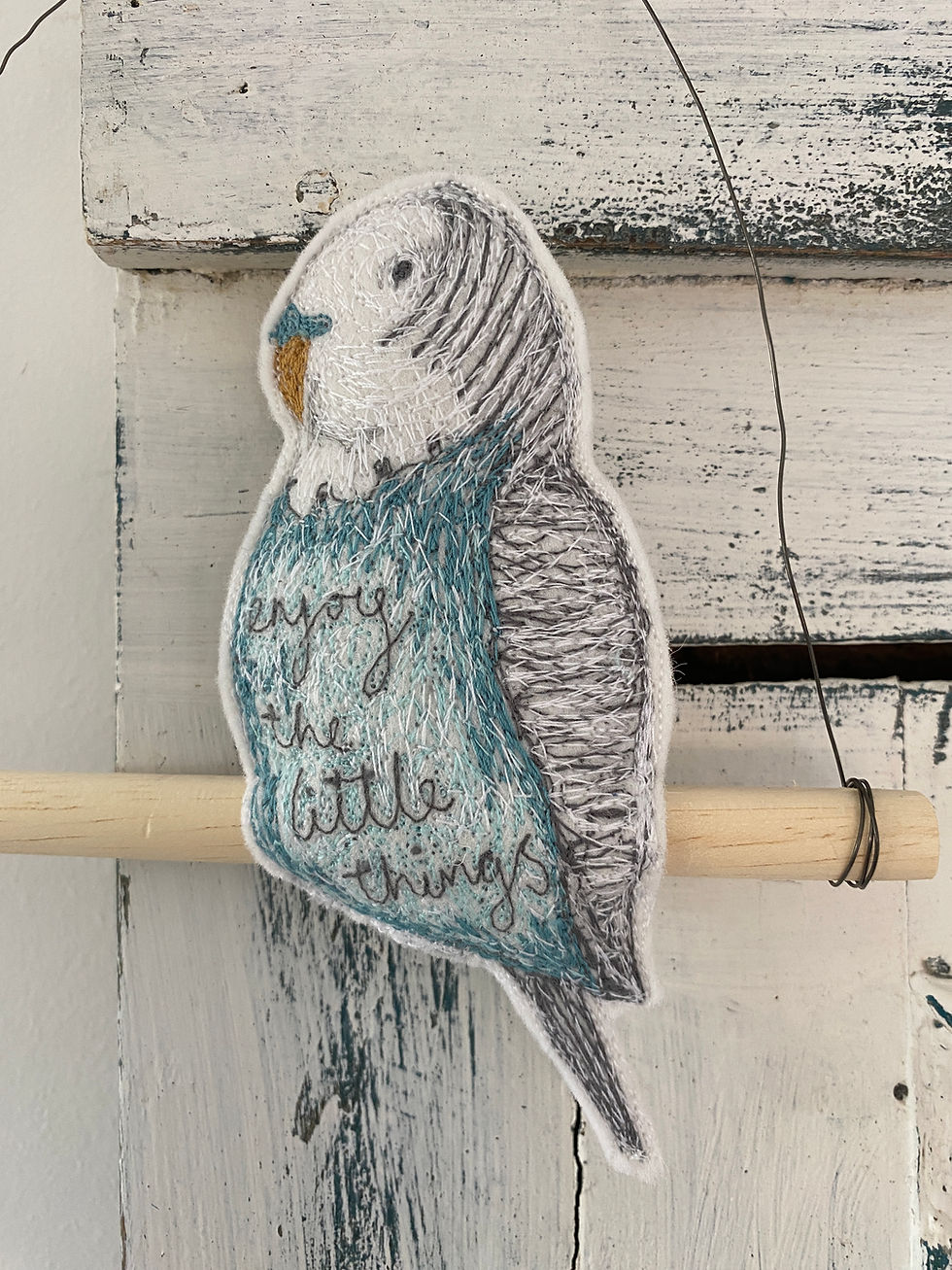 Thumbnail: Embroidered Budgie on a perch