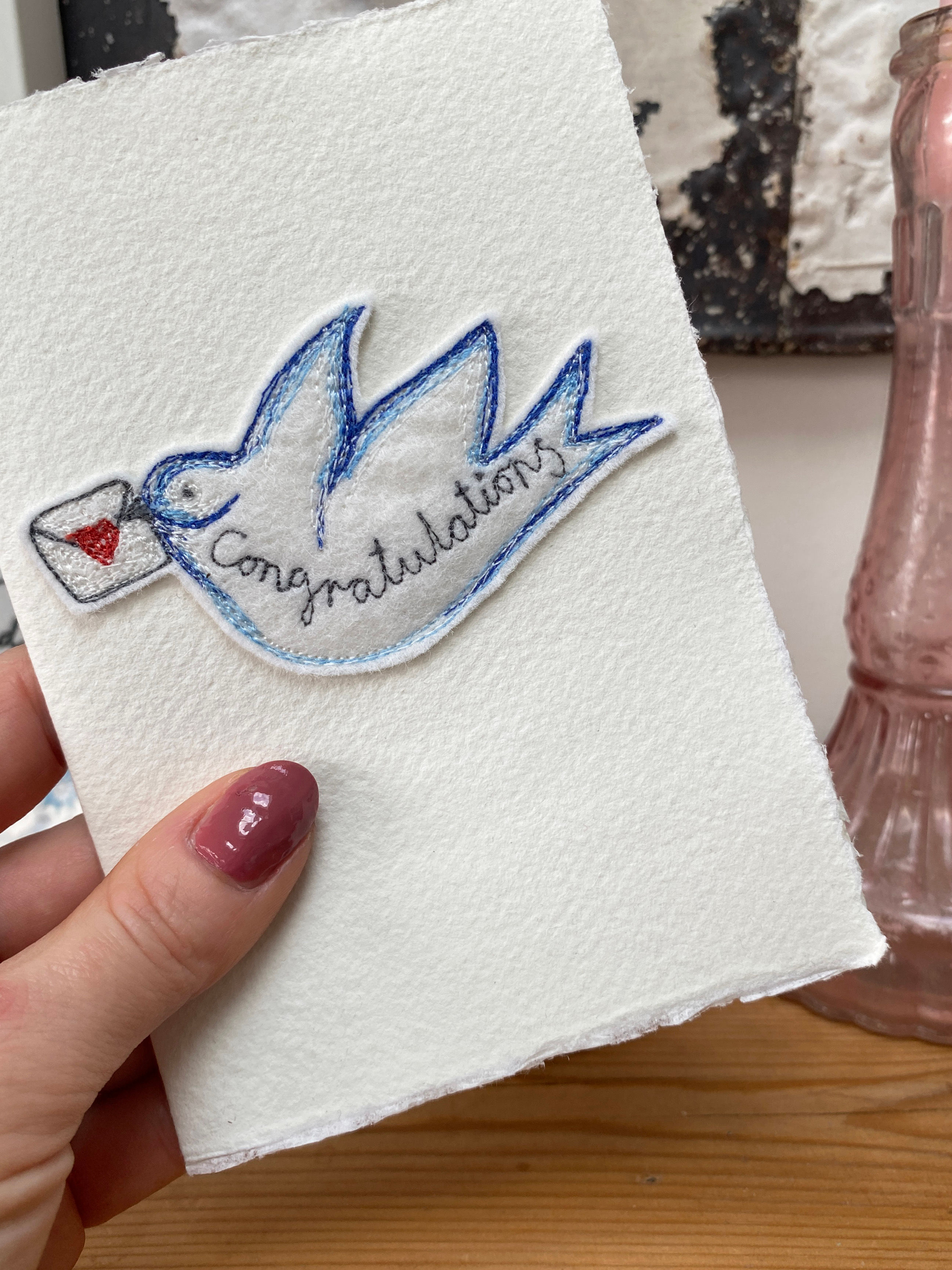 Swallow Embroidered Card