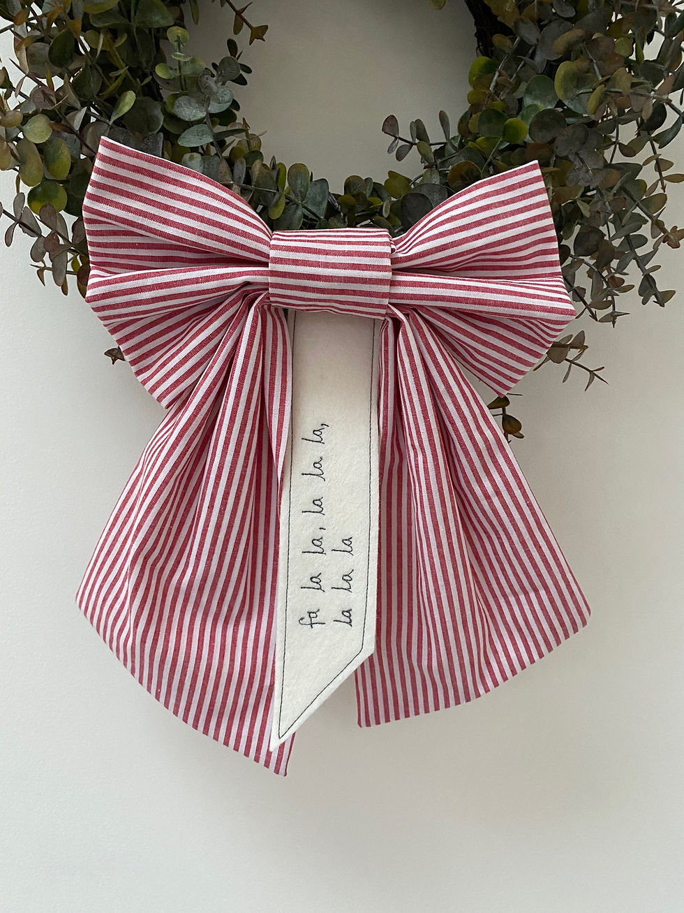 Personalised Stripe Fabric Bow Embroidered Christmas Decoration