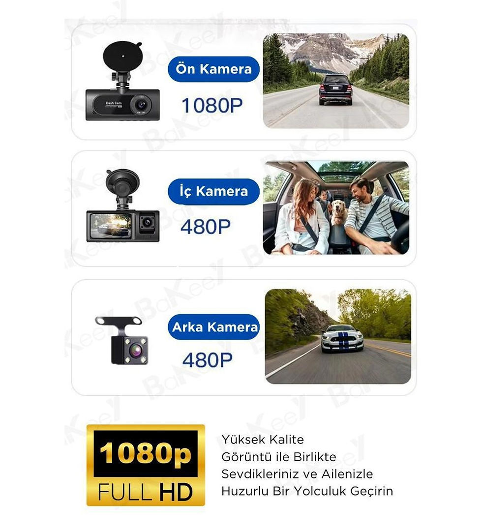 Küçük resim: Inovaxis Araç İçi Kamera 3.0 Ekran, Full HD 1080P, Gece Görüşlü, G-Sensörlü Araç