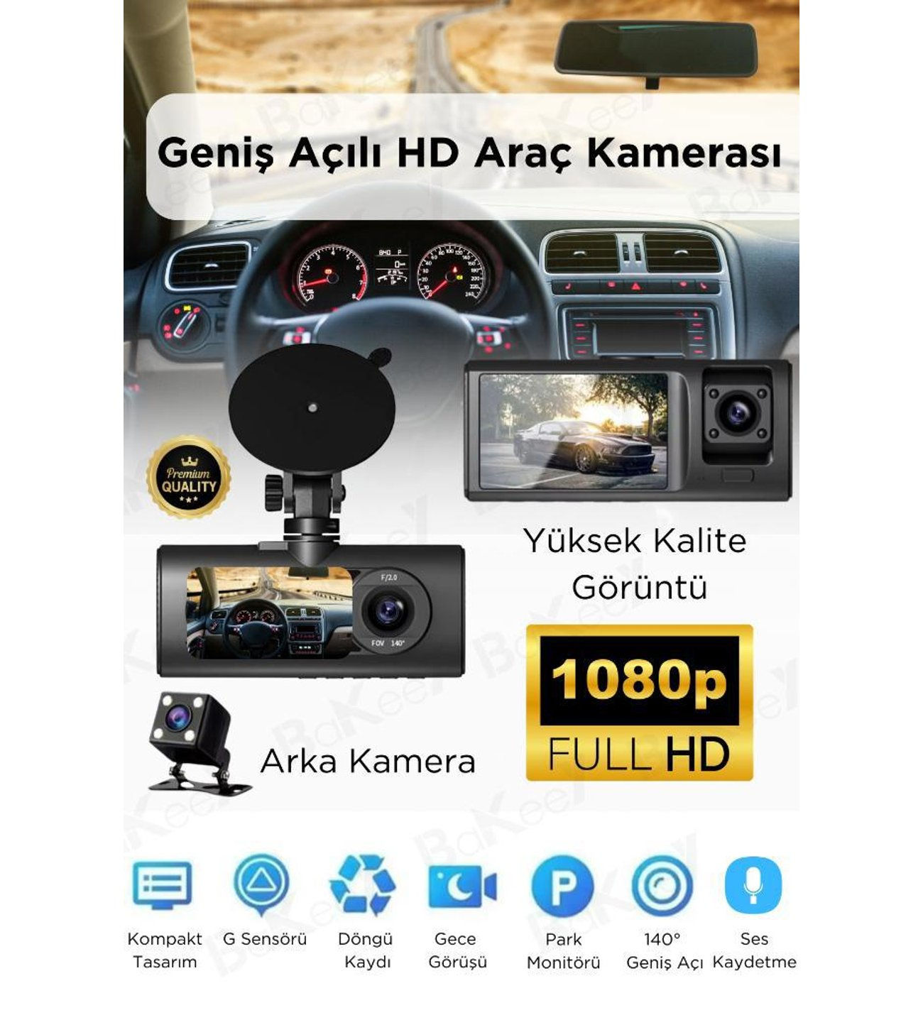 Inovaxis Araç İçi Kamera 3.0 Ekran, Full HD 1080P, Gece Görüşlü, G-Sensörlü Araç