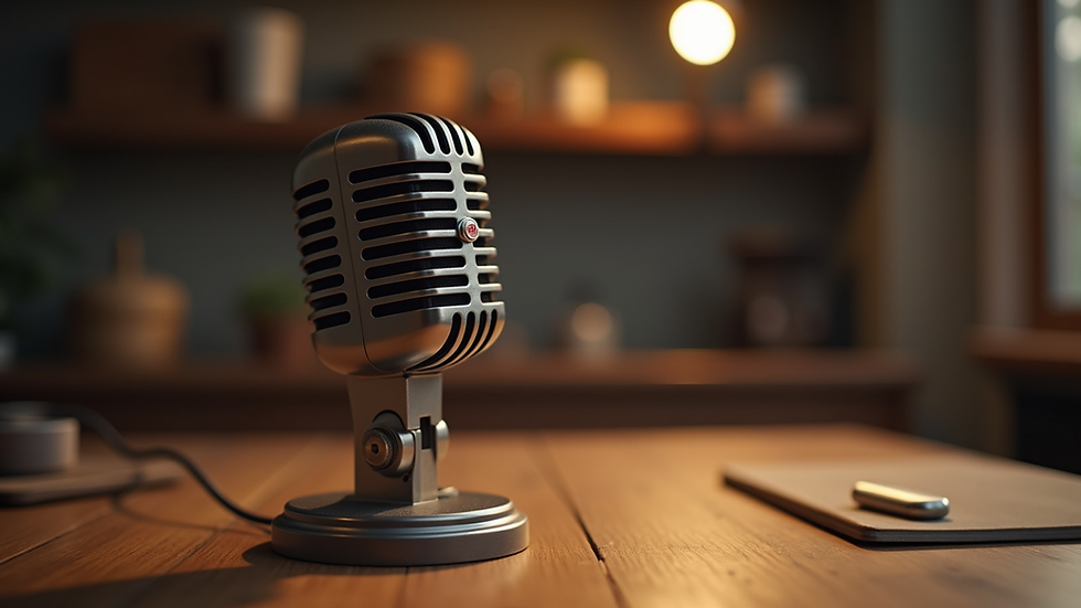 Close-up view of a vintage microphone on a wooden table