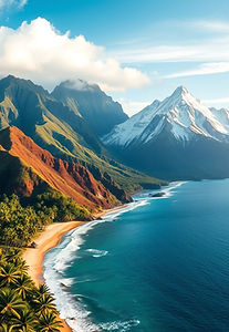 lush Hawaiian coastline on one side and a snow-dusted Colorado mountain peak.jpg