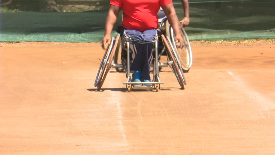 A para-athlete training for a race track event.