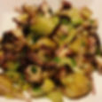 Grilled octopus and potato salad with celery leaf, parsley, red wine vinegar, and good olive oil