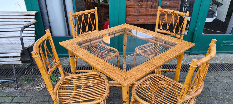Miniaturbild: Vintage Bambus / Rattan SET Esstisch & 4 Stühle