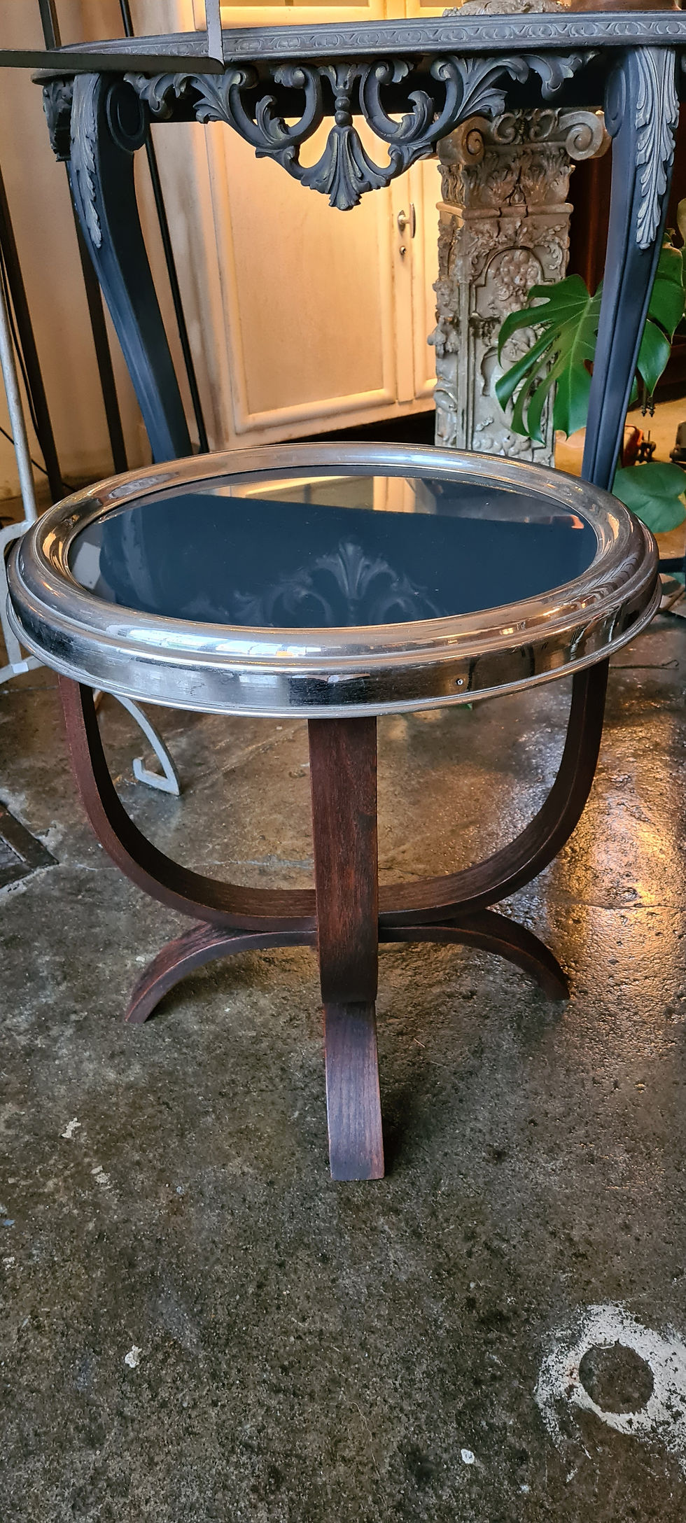 Art Deco Couchtisch Holz Glas Chrom-Rahmen