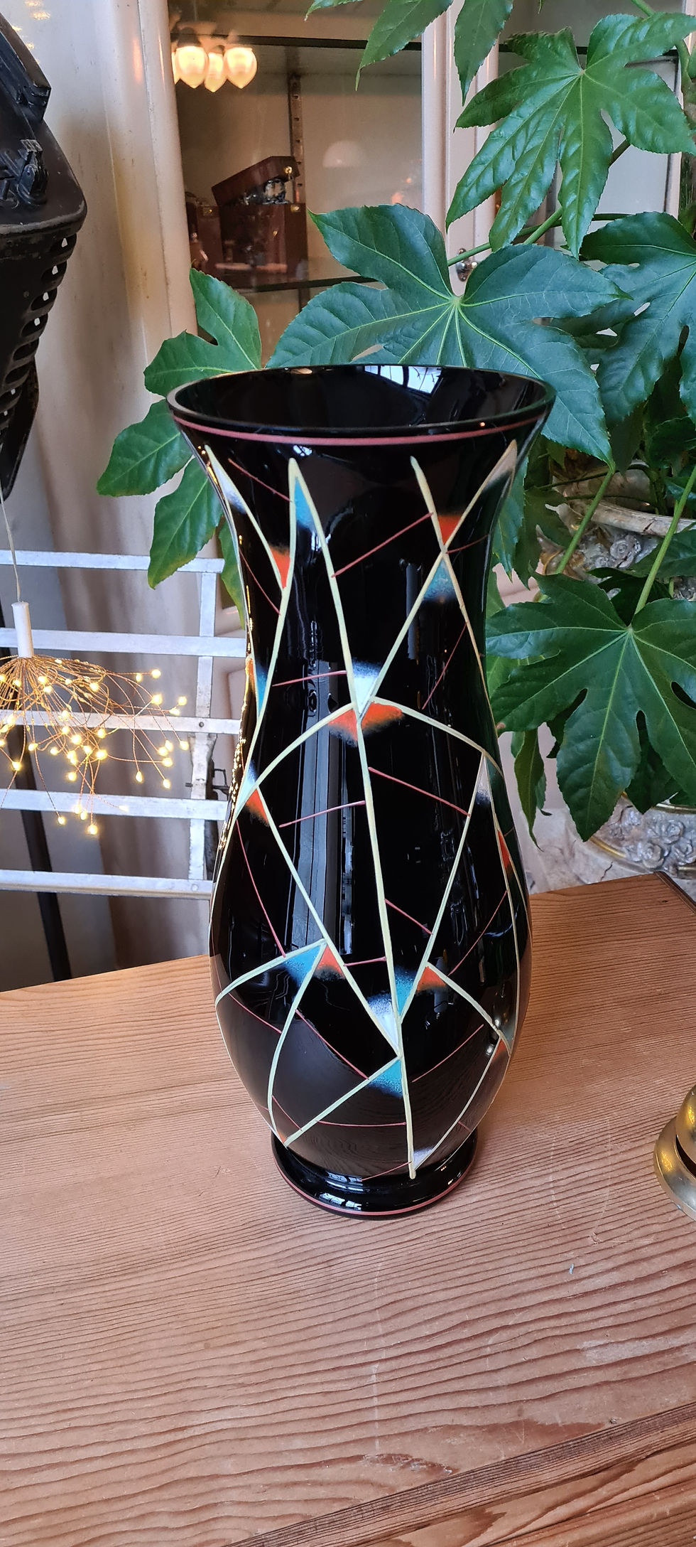 Miniaturbild: DDR große Vase Schwarzglas Hyalithglas handbemalt