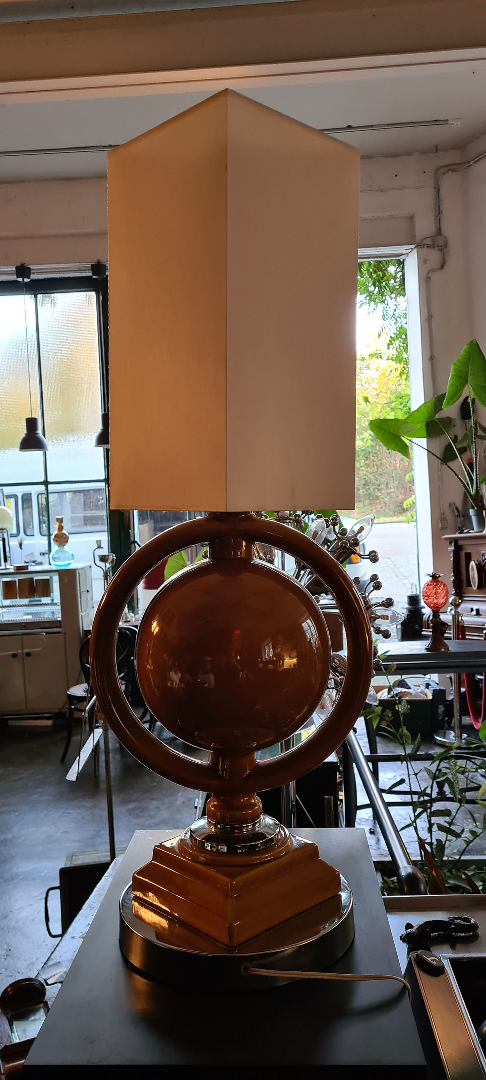 Miniaturbild: große alte Keramik Tischlampe 70er Jahre okkergelb