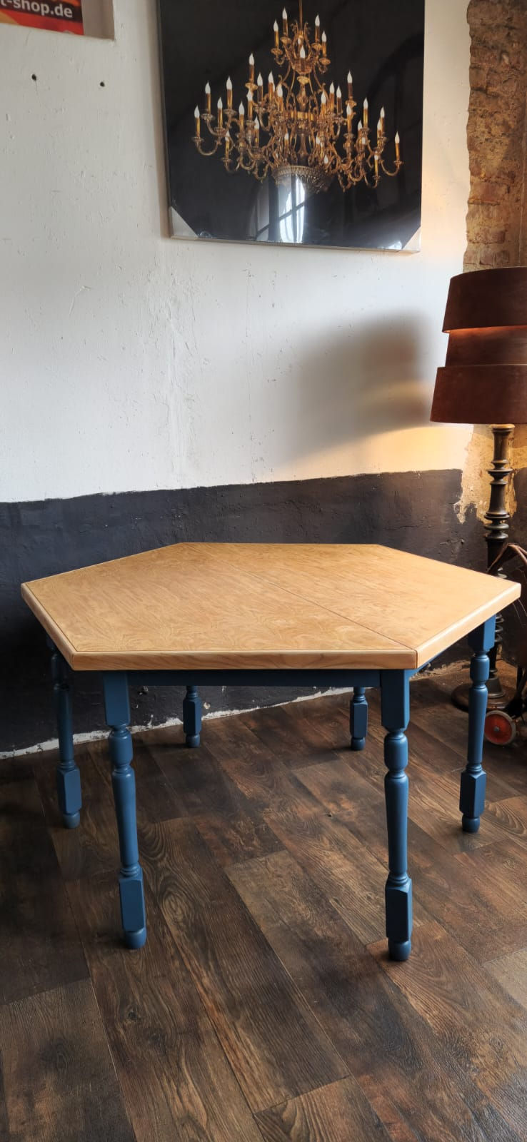 Miniaturbild: großer Vintage Esstisch Tisch Holz -  ausziehbar / Abendblau