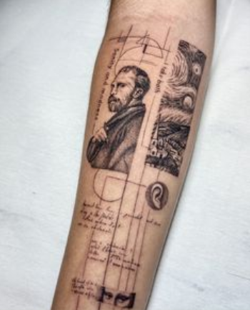 tatuagem Van Gogh no estilo composição em um antebraço