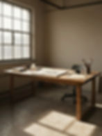 Creative maker space with art table, supplies, large window