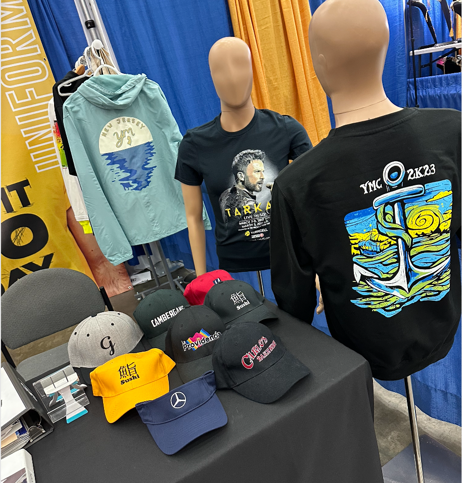 custom printed and embroidered apparel, hats, t-shirts, sweatshirts, winbreakers