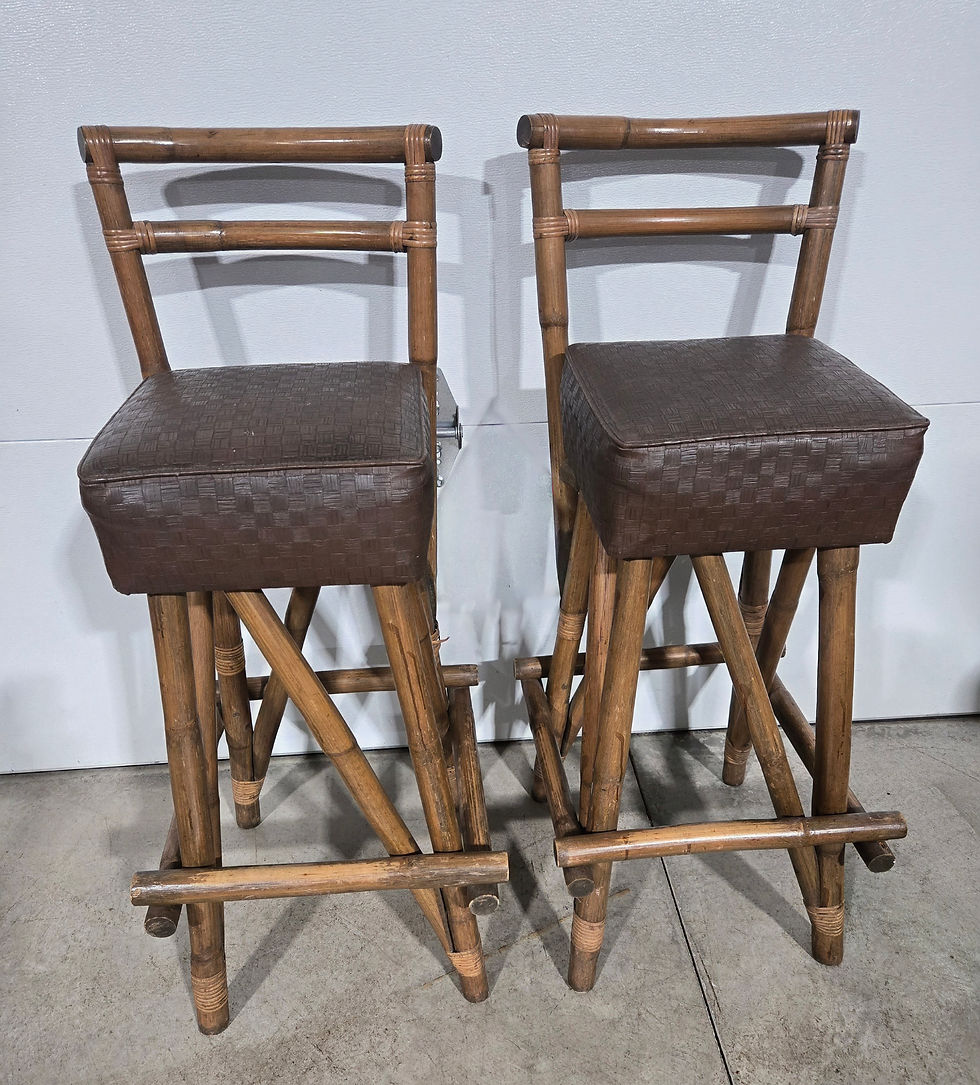 Thumbnail: Pair Ratan Bar Stools Brown Seats