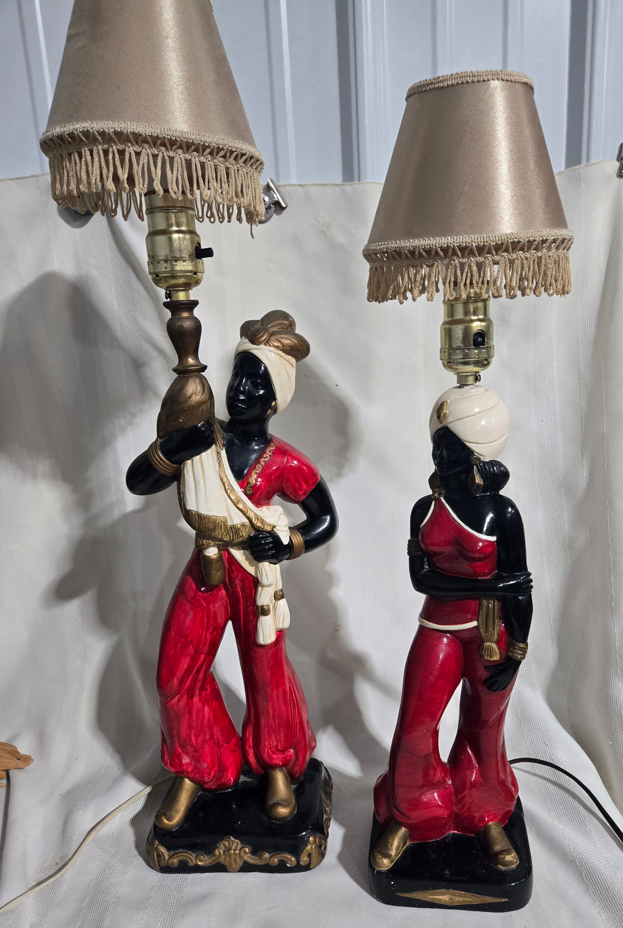 Mid-Century Modern Nubian Blackamoor Chalkware Lamps