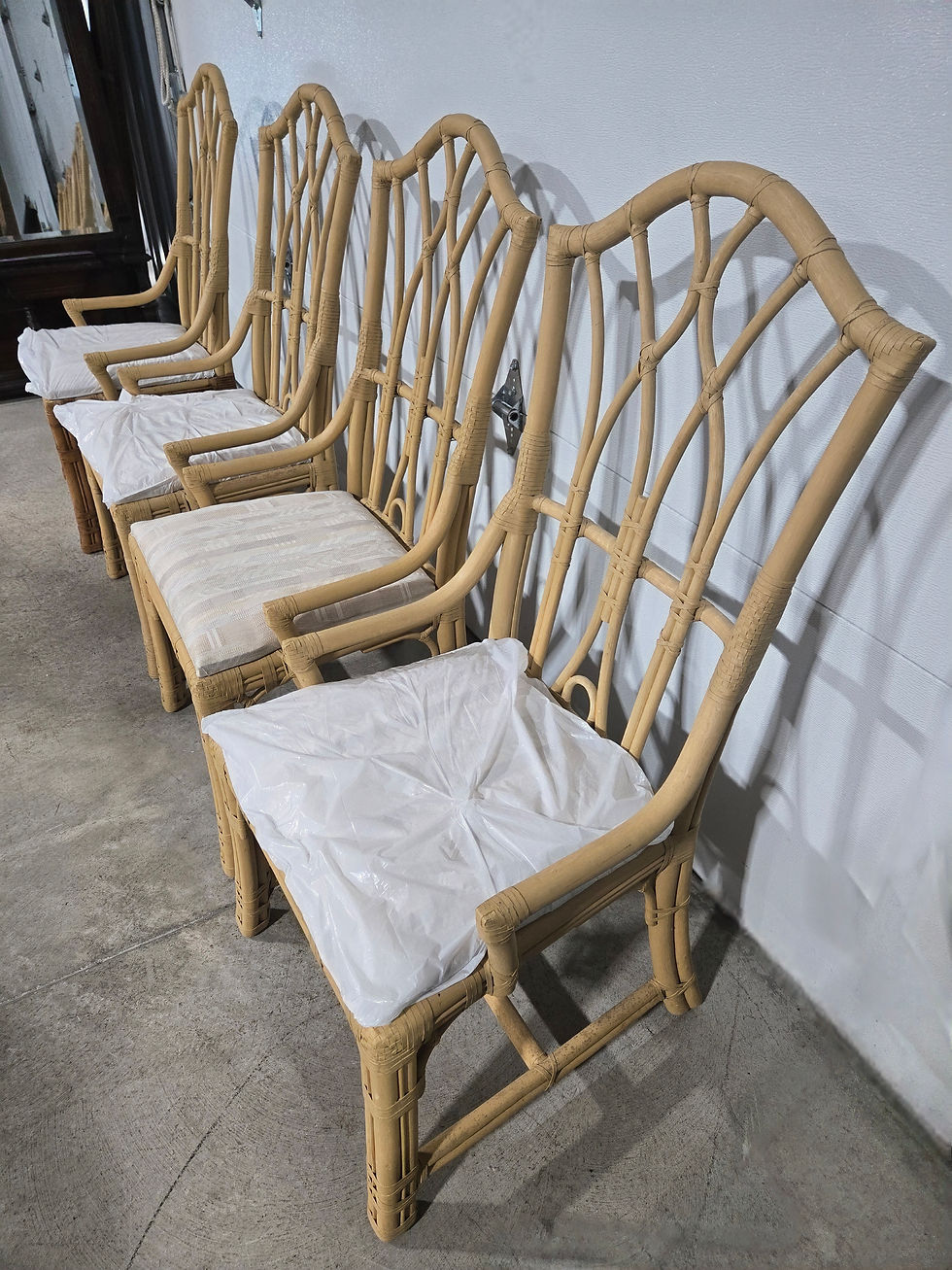 Thumbnail: 4 Wood Dining Chairs w/ New Cushions